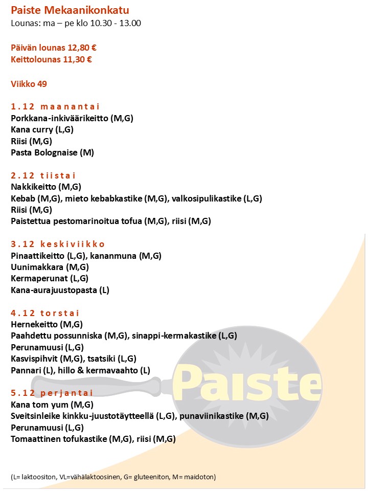 Mekaanikonkadun menu